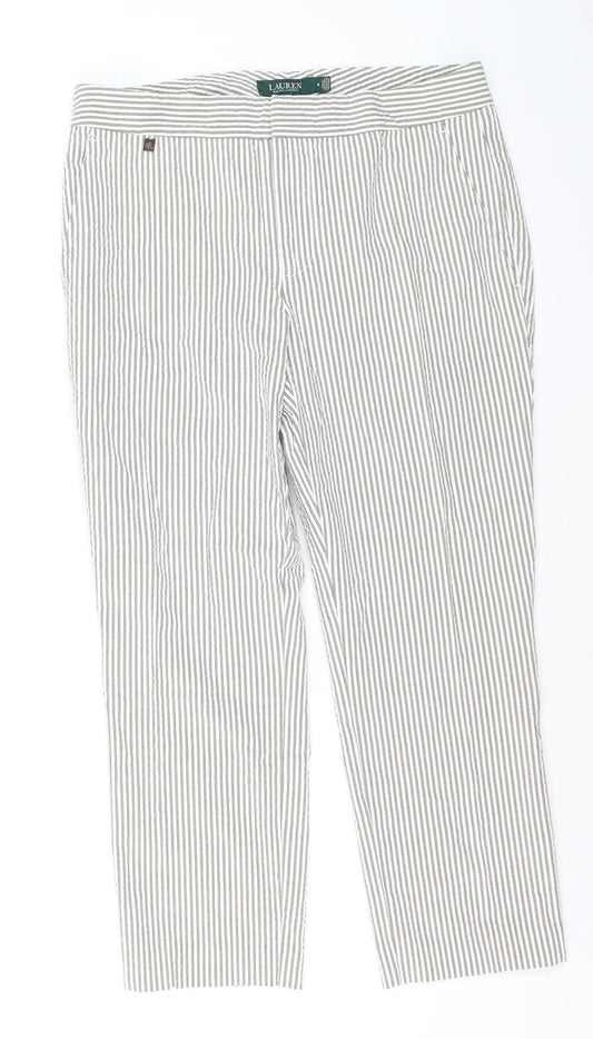 Lauren Ralph Lauren Women's Grey Striped Cotton Stretch Chino Trousers Size 10