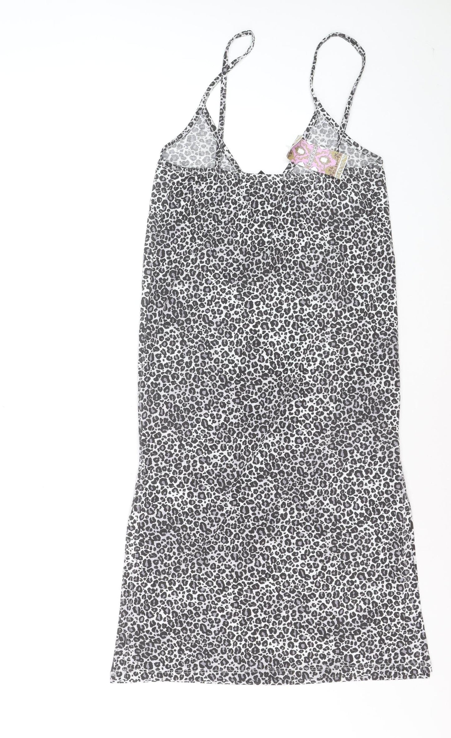 Boohoo Women Black Leopard Print Slip Dress Size 12
