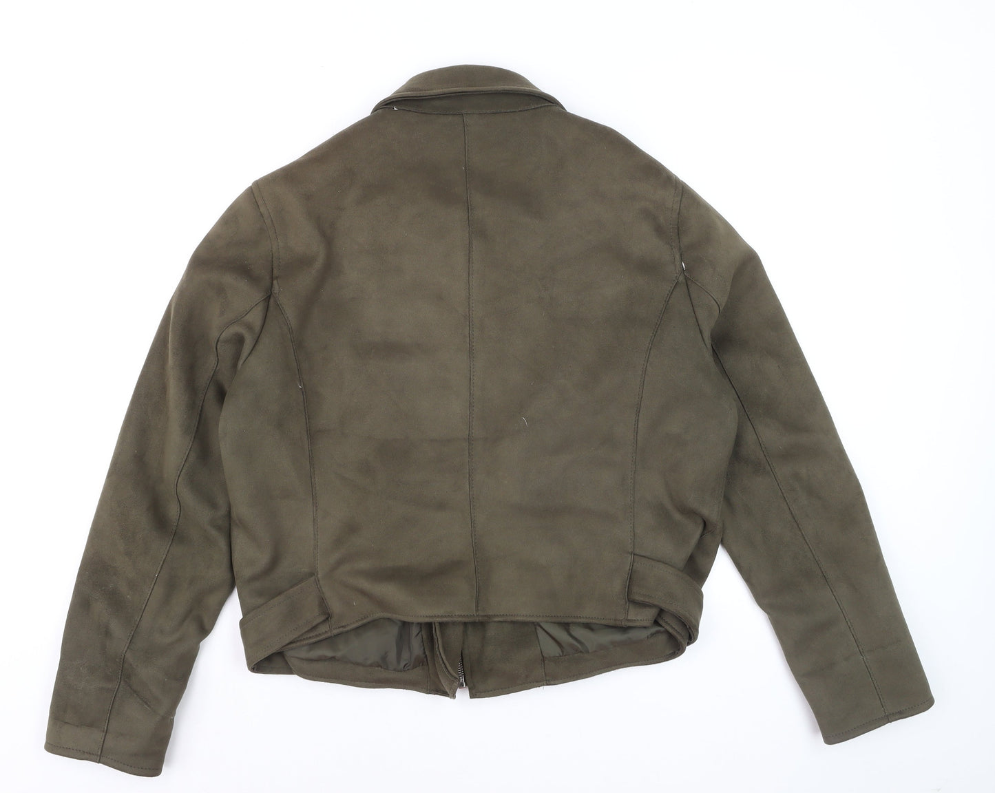 New Look Women's Green Suede Biker Jacket Size 18 Belted Zip