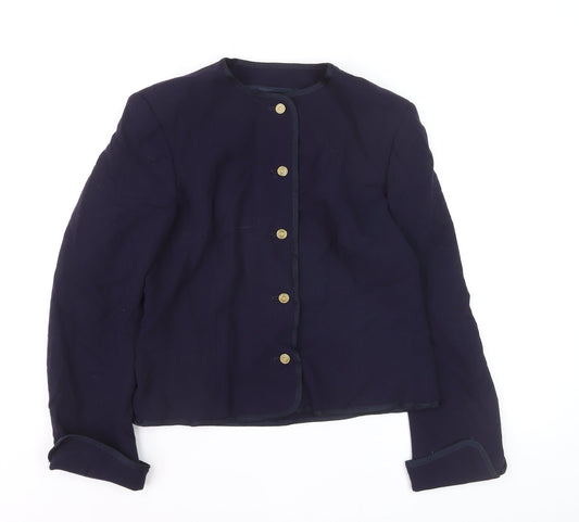 Jaeger Women's Blue Wool Blazer Jacket Size 10 Classic Buttoned