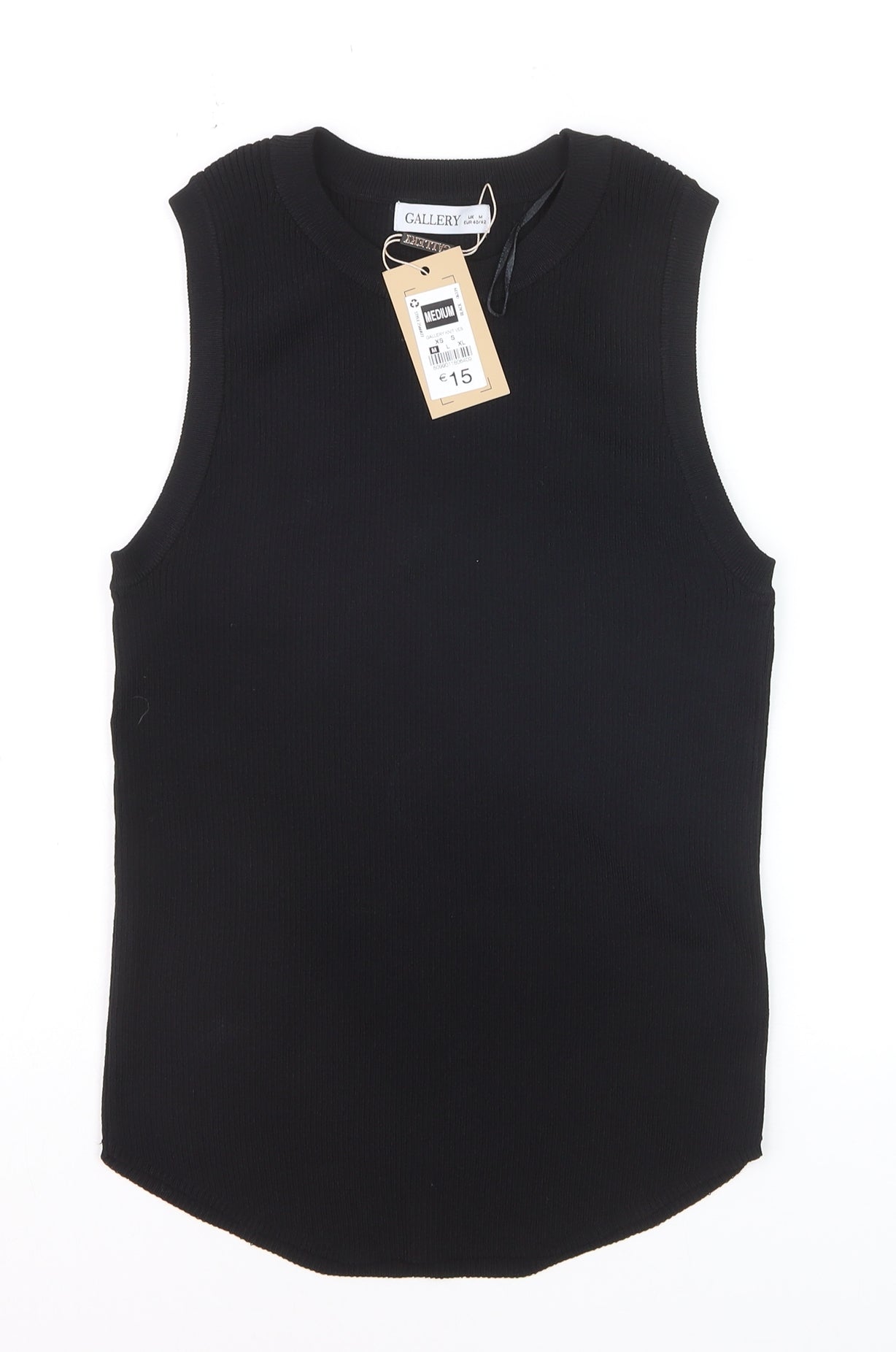 Gallery Women’s Black Ribbed Knit Sleeveless Tank Top Size M