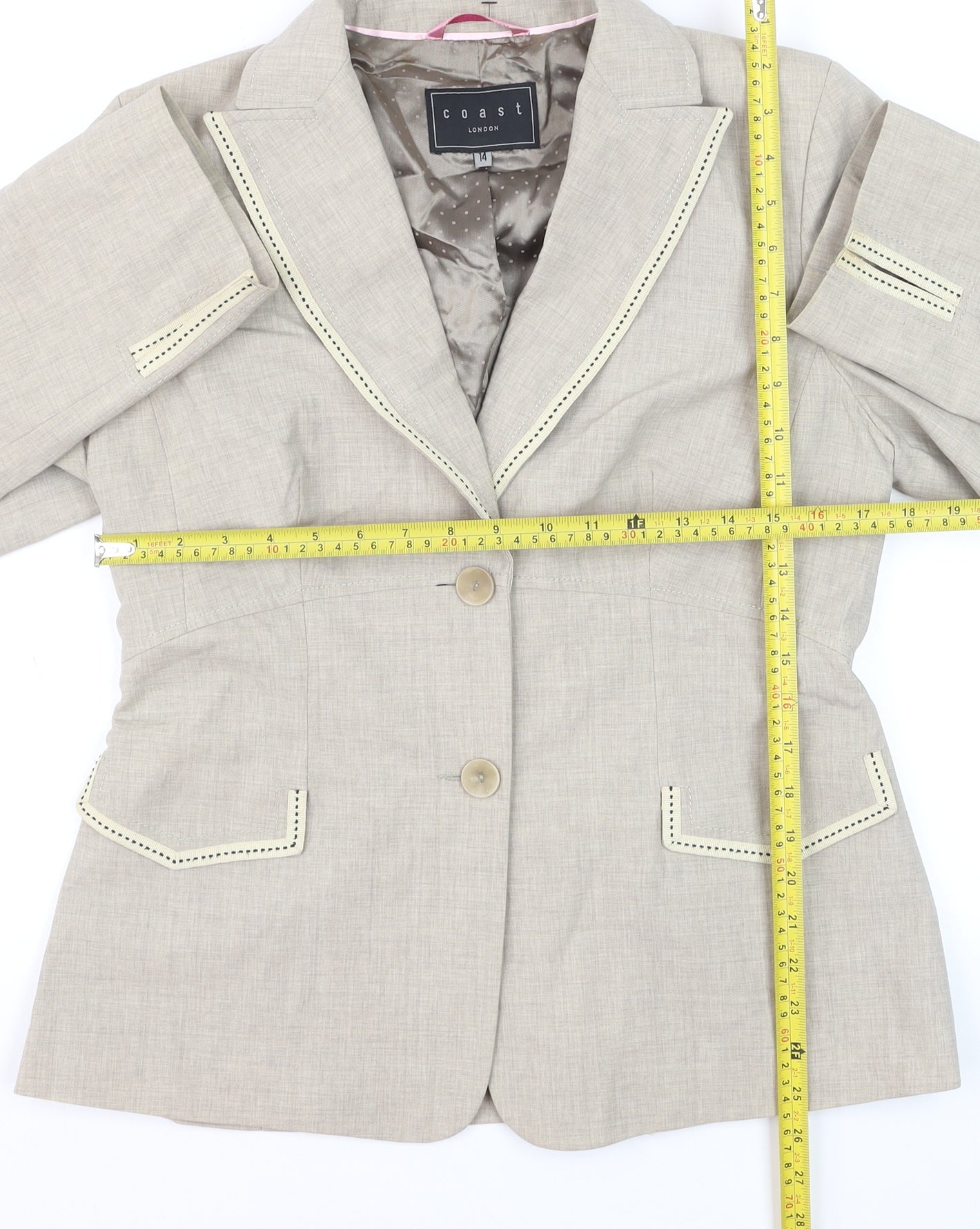 Coast Women Beige Linen Blend Single-Breasted Blazer Size 14