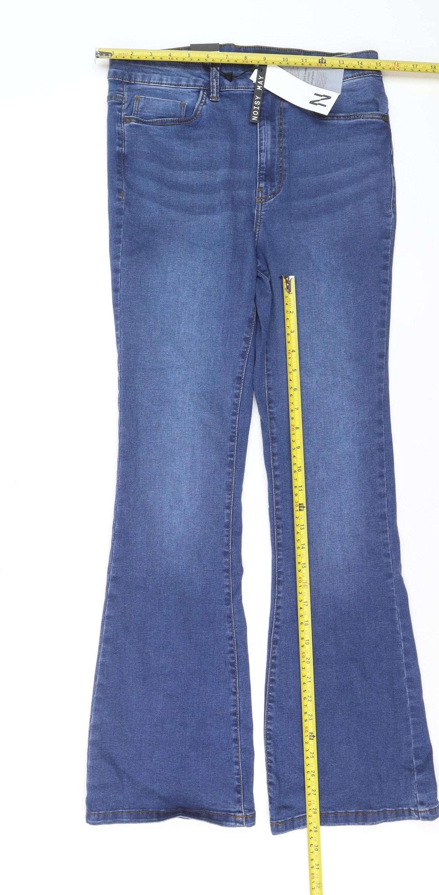 Noisy May Women's Blue High Waist Flared Jeans Size 12