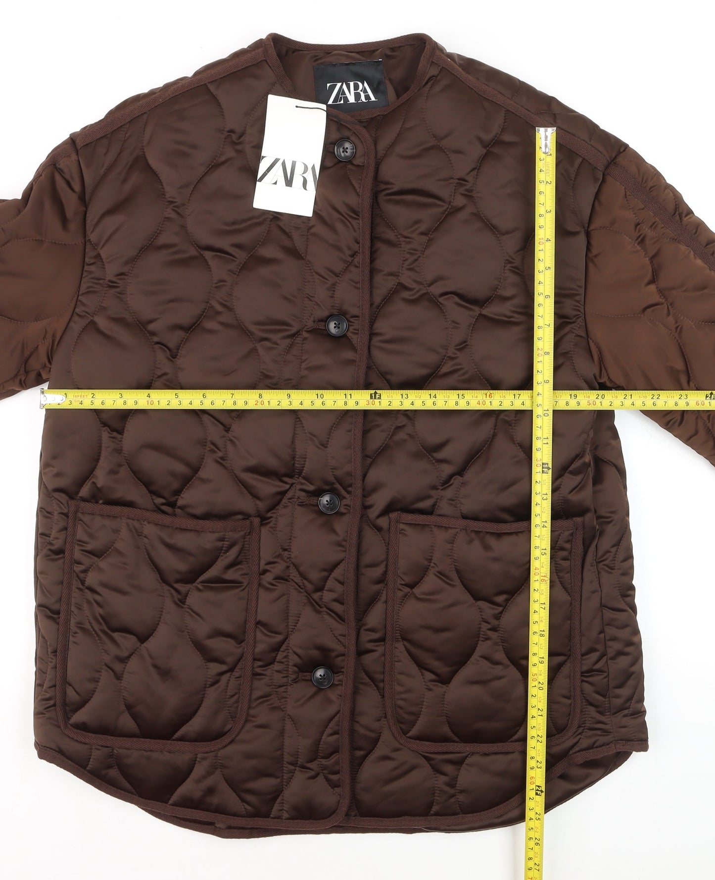 ZARA Women Brown Quilted Padded Mid-Length Jacket XS