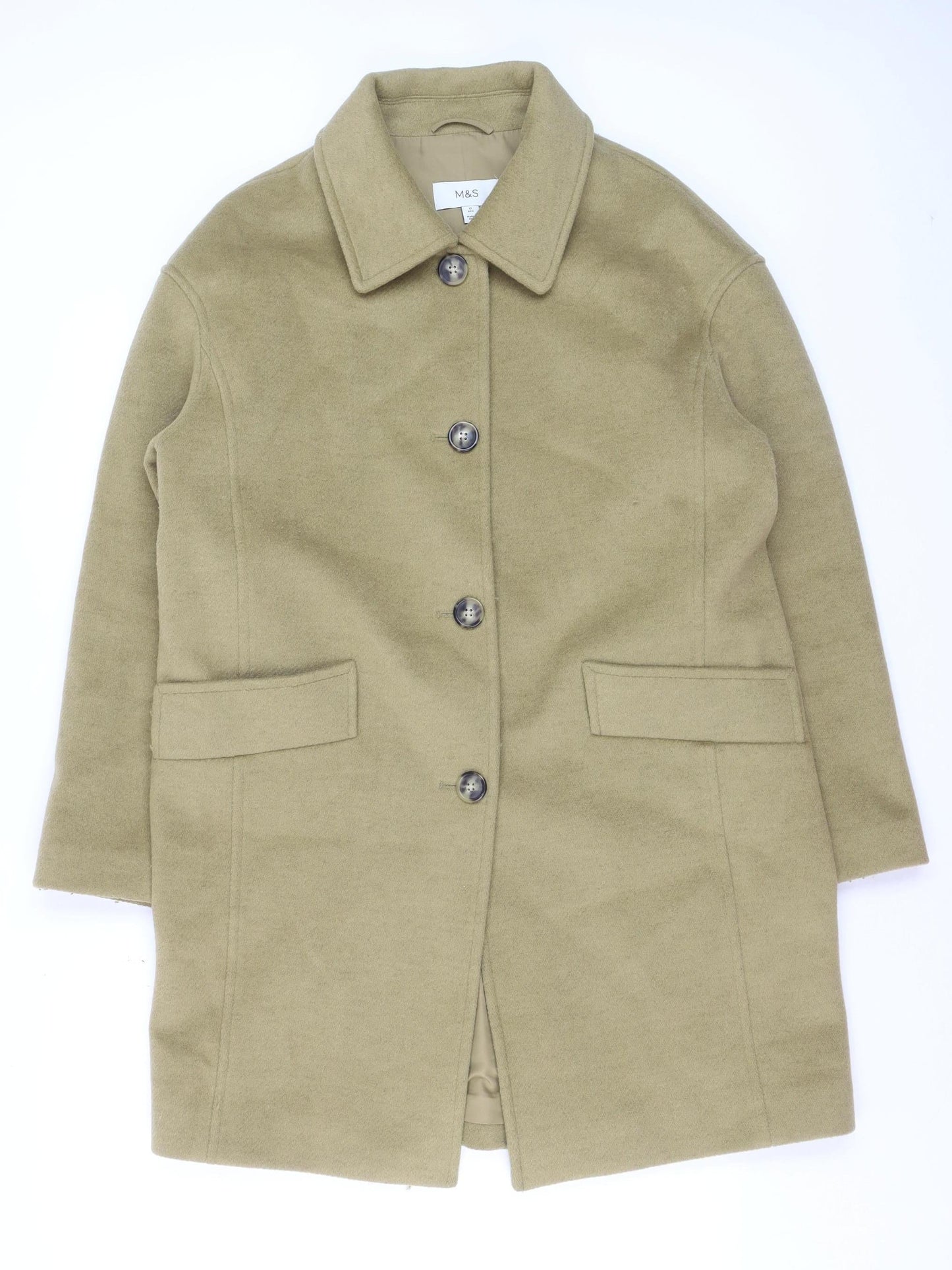 Marks and Spencer Women's Beige Wool Blend Mid-Length Overcoat Size 12