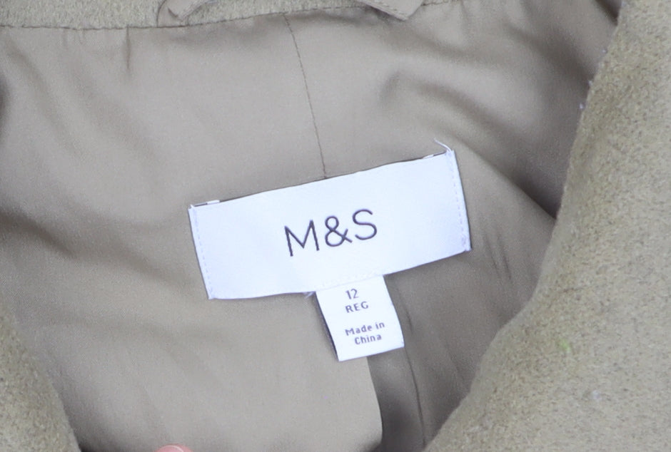 Marks and Spencer Women's Beige Wool Blend Mid-Length Overcoat Size 12
