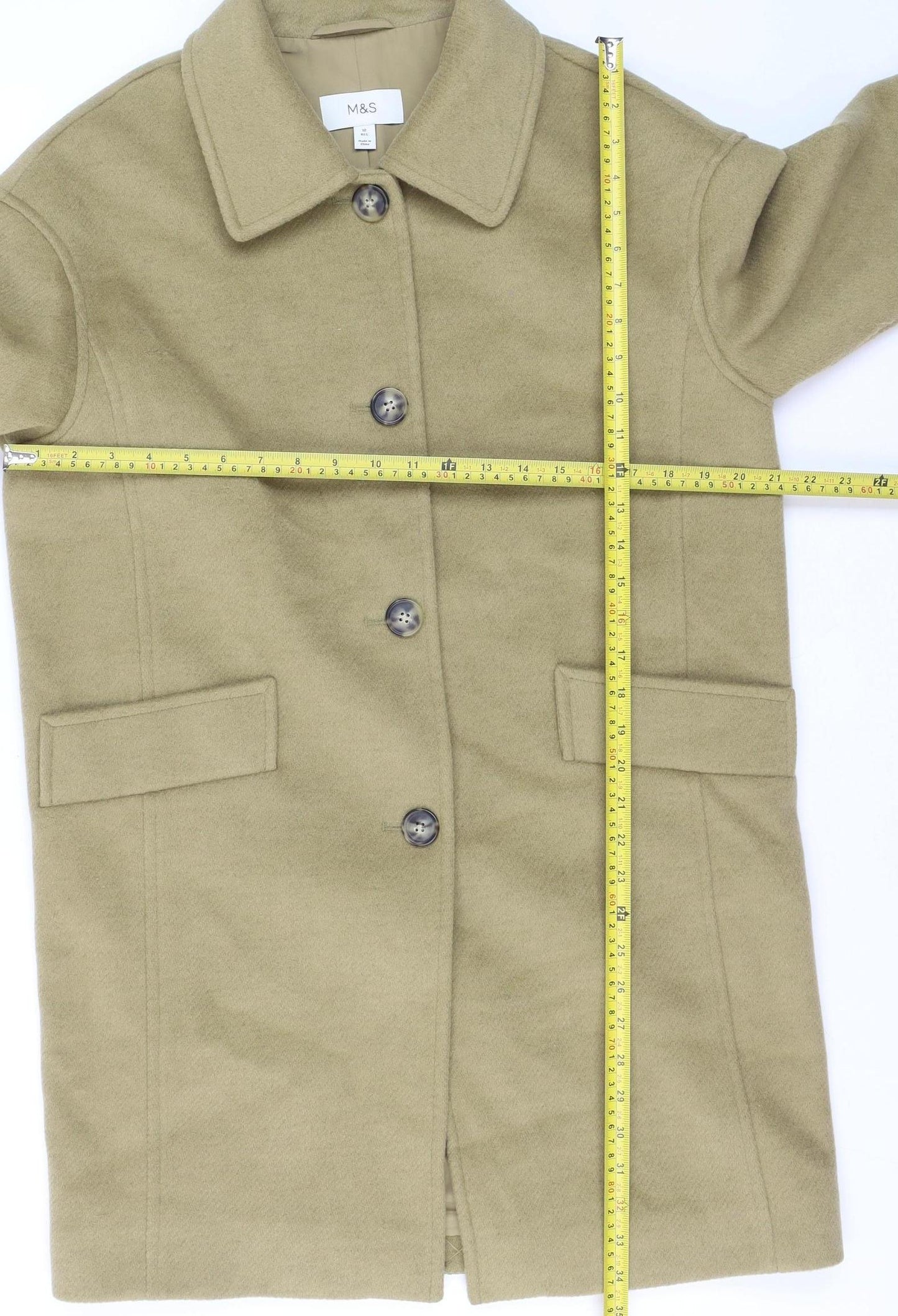 Marks and Spencer Women Beige Button Overcoat Size 10 Regular