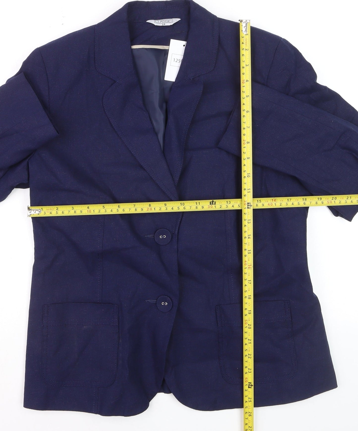Classic Women's Blue Linen Blend Single-Breasted Blazer UK 14