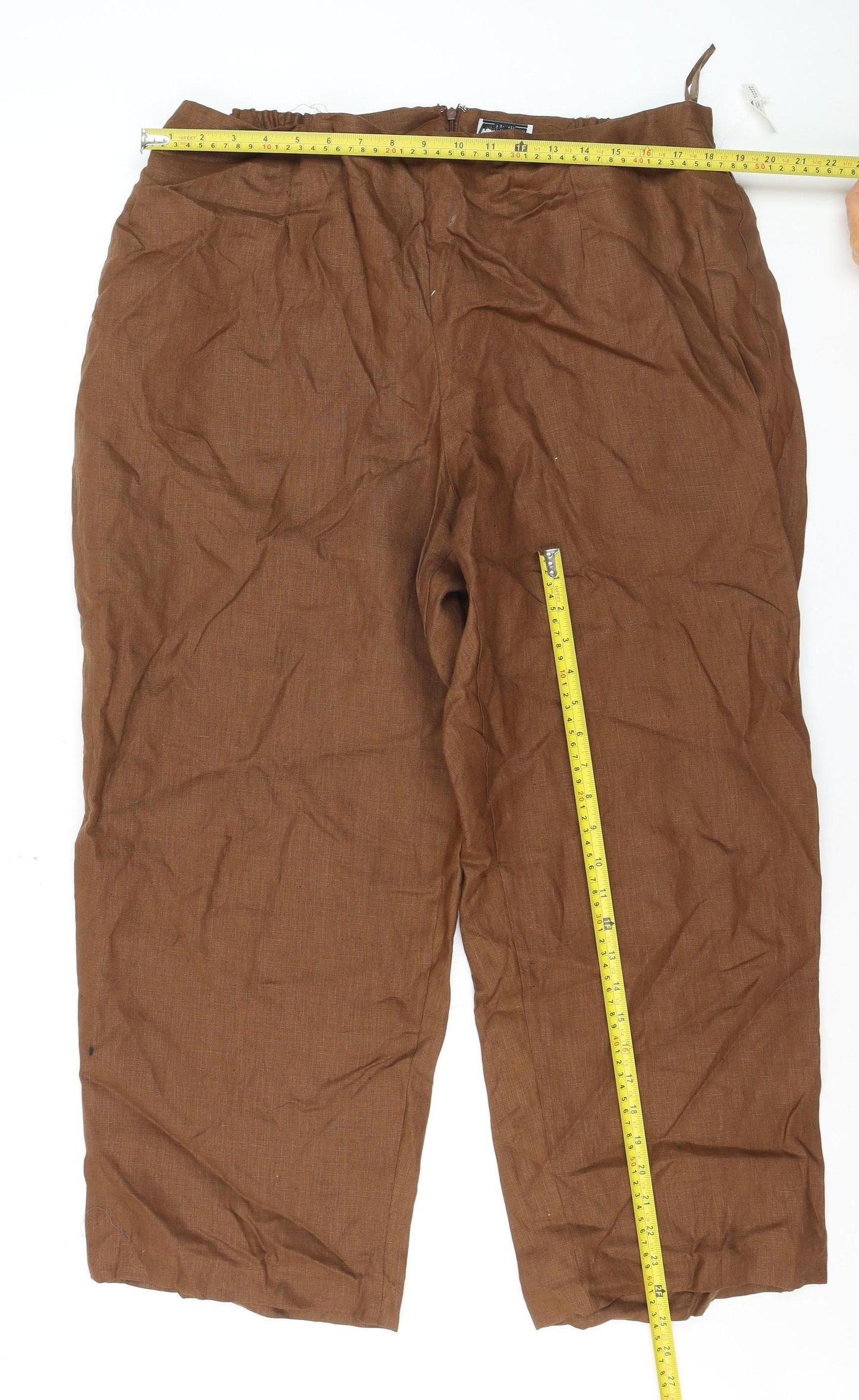 Nikki Valenti Women Brown Linen Trousers Size 20 Straight Fit