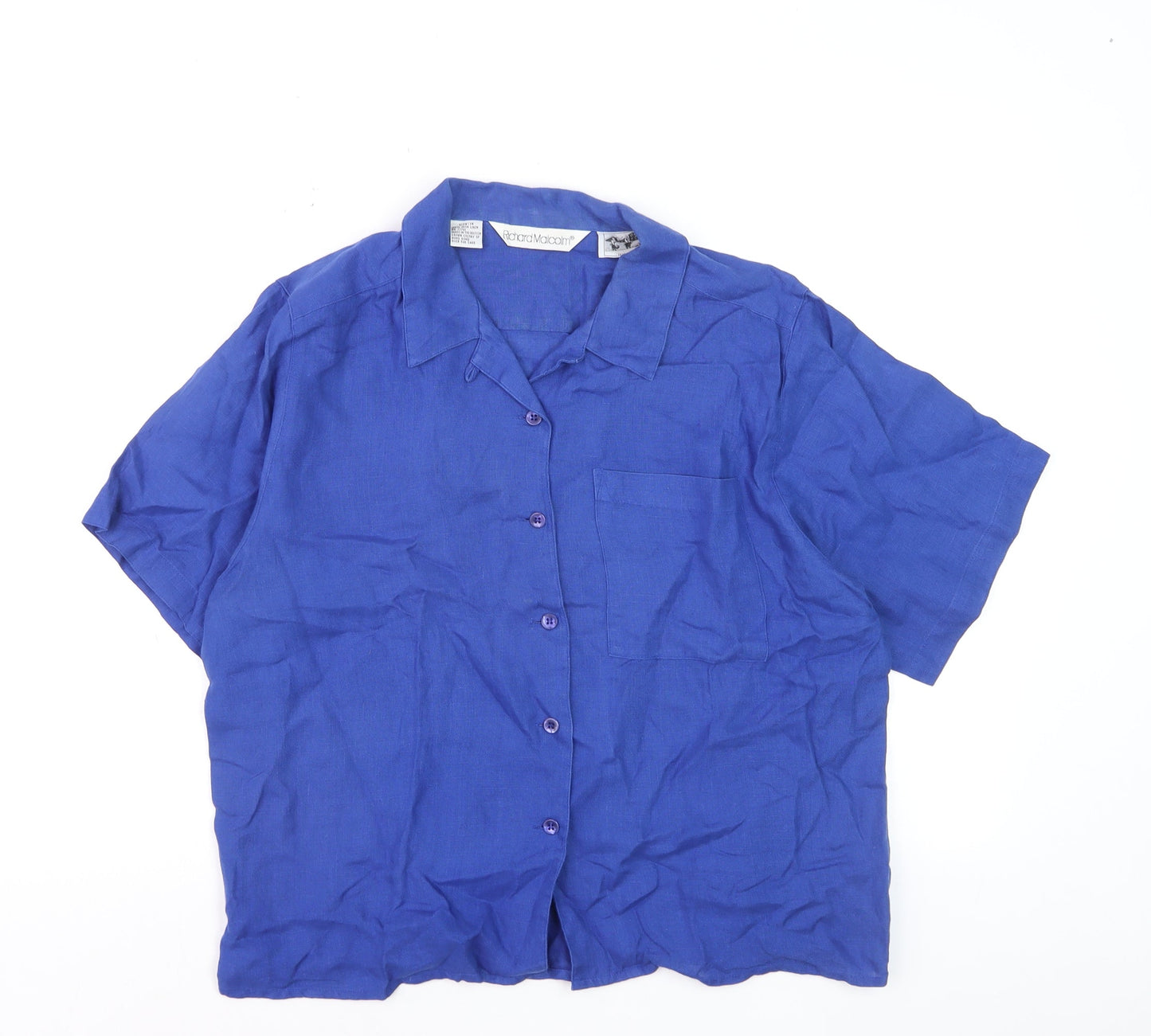 Richard Malcolm Women's Blue Linen Button-Up Shirt Size 14