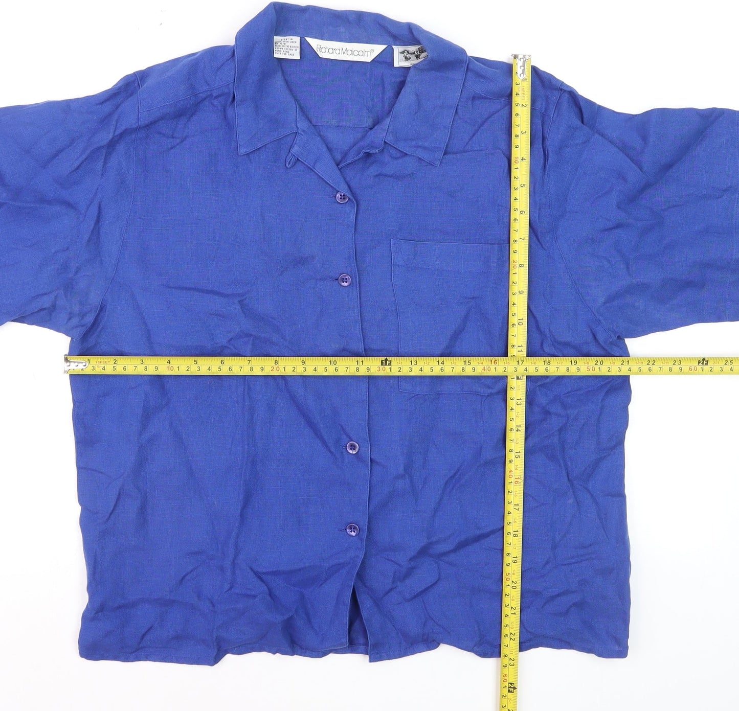 Richard Malcolm Women's Blue Linen Button-Up Shirt Size 14