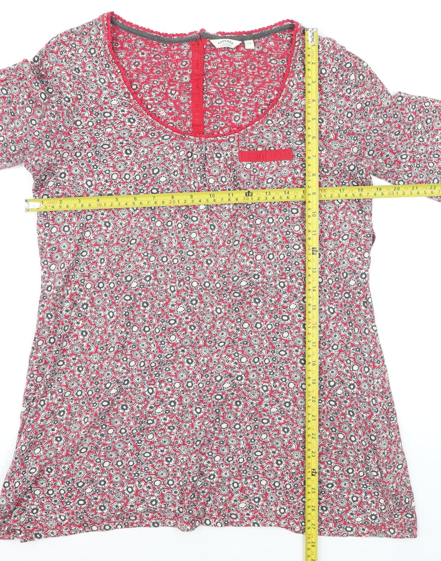 FatFace Women’s Red Floral Cotton Tunic Blouse Size 14