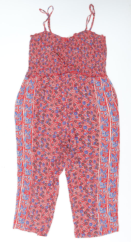 FatFace Women Red Floral Sleeveless Jumpsuit Size 16 Cotton Blend