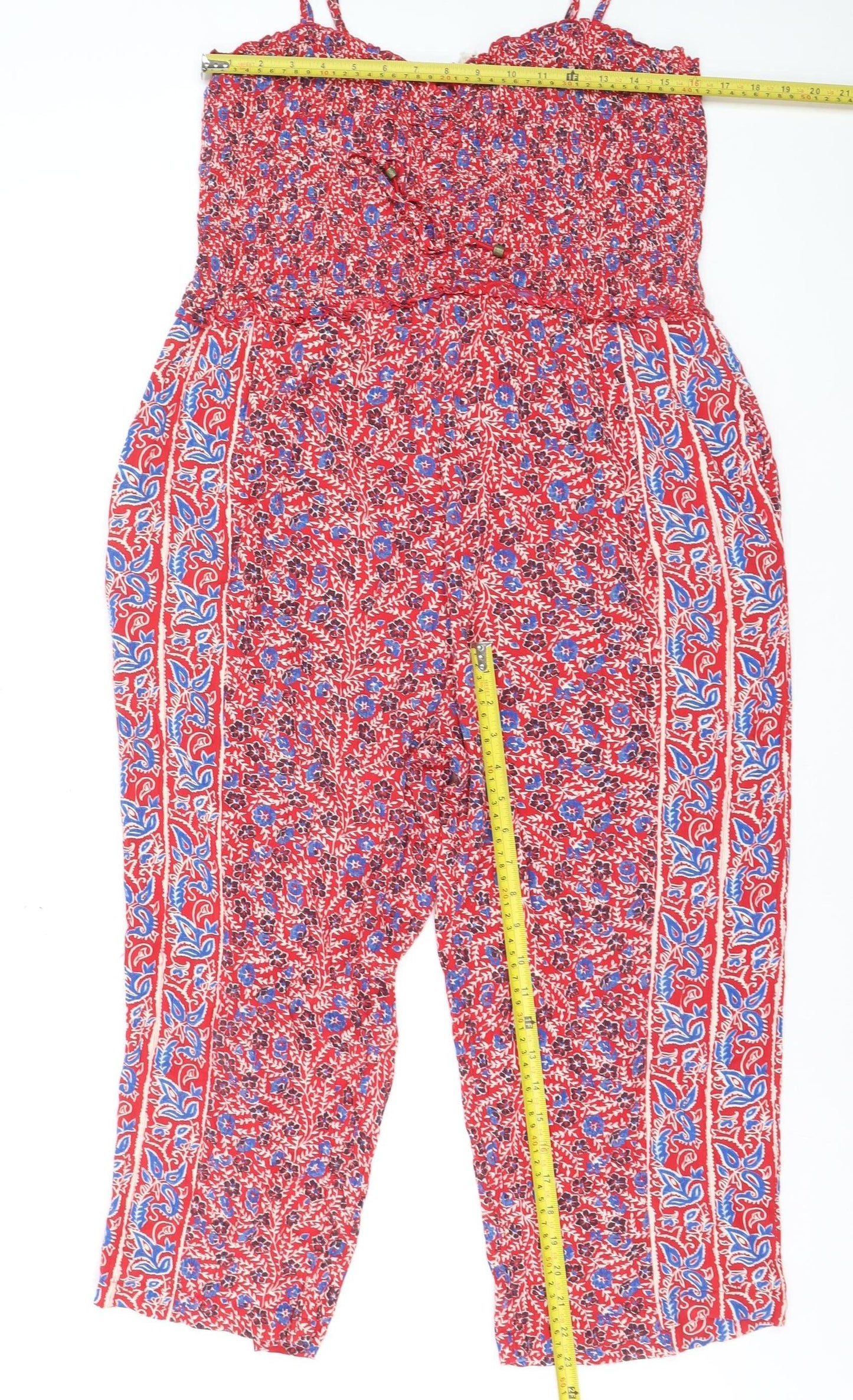 FatFace Women Red Floral Sleeveless Jumpsuit Size 16 Cotton Blend