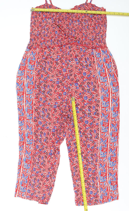 FatFace Women Red Floral Sleeveless Jumpsuit Size 16 Cotton Blend