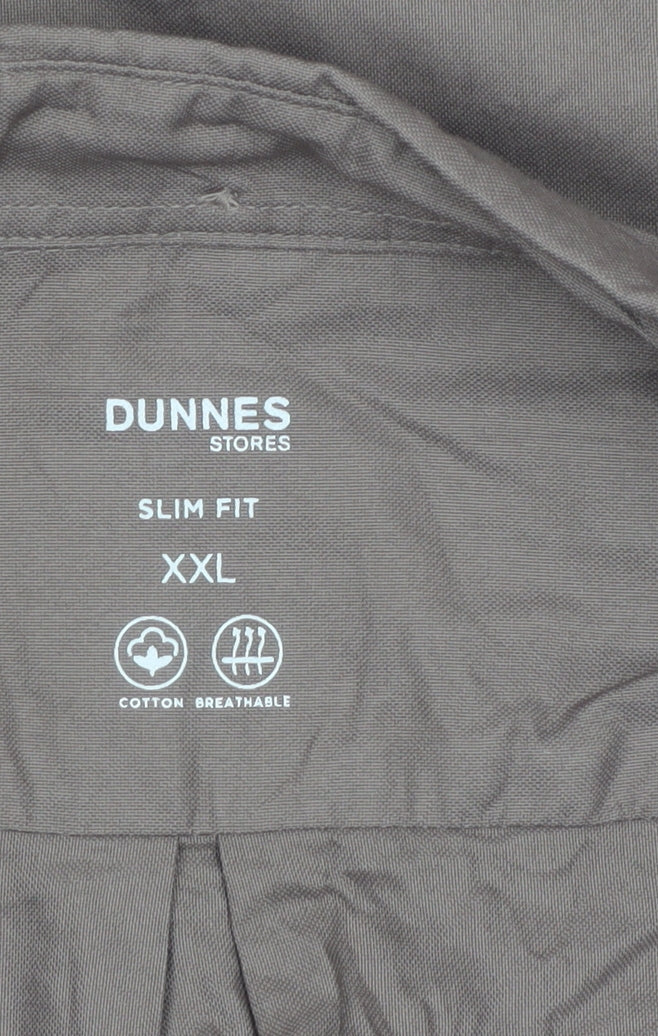 Dunnes Stores Men Brown Slim Fit Cotton Short Sleeve Button-Up Shirt 2XL