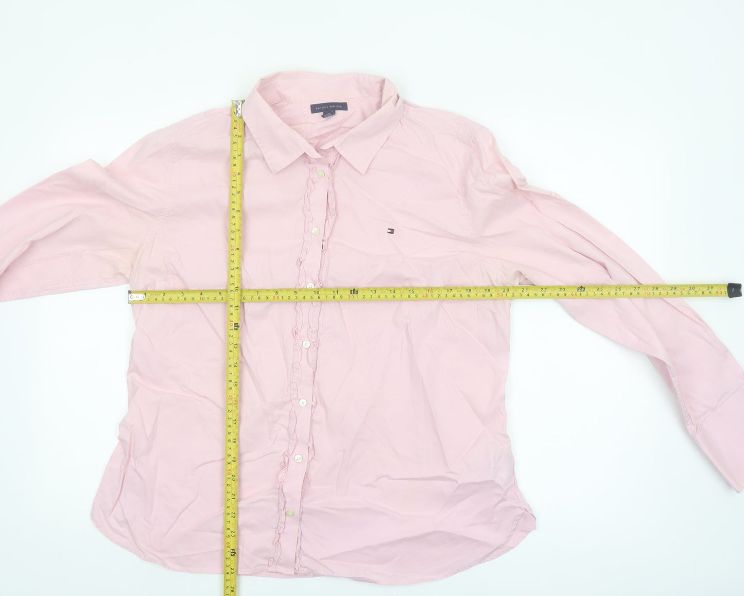 Tommy Hilfiger Women Pink XL Button-Up Long Sleeve Blouse 100% Cotton