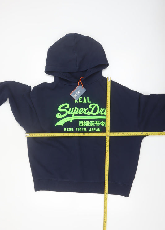 Superdry Men's Blue Pullover Hoodie Size M Graphic Logo Sweatshirt
