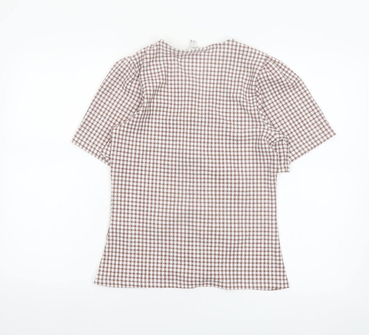 Marks and Spencer Women's Brown Check Wrap Blouse Size 8