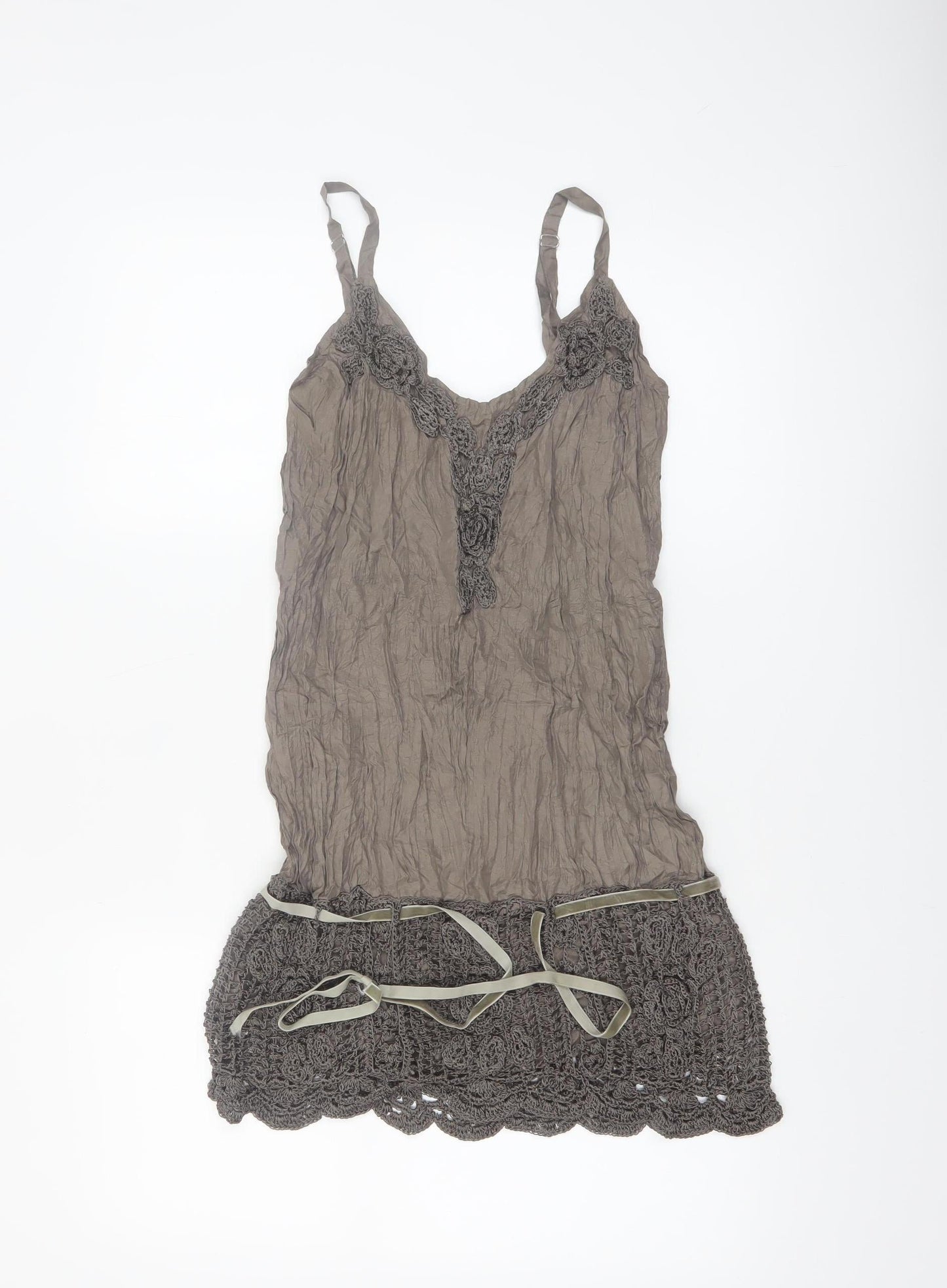 Passport Womens Brown Silk Crochet Camisole Top Size 8