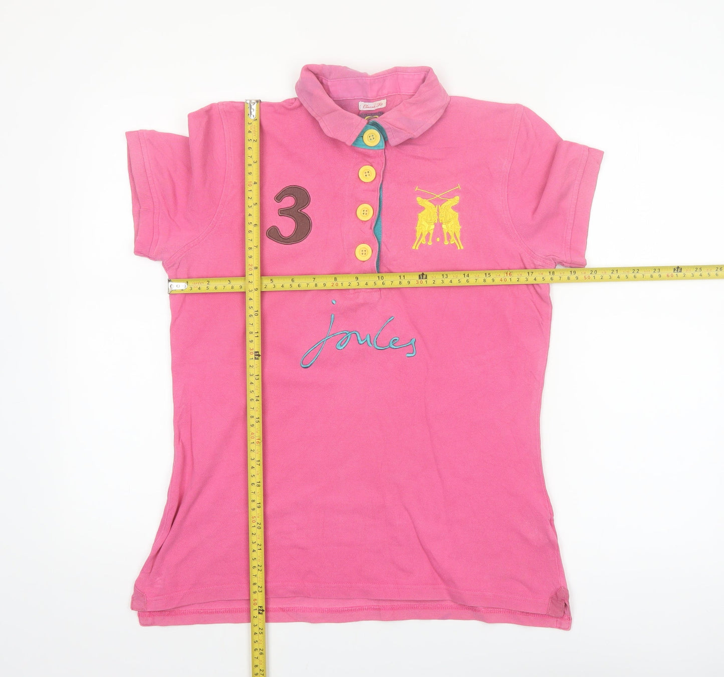 Joules Women's Pink Polo Shirt Size 12 Classic Fit Embroidered Cotton