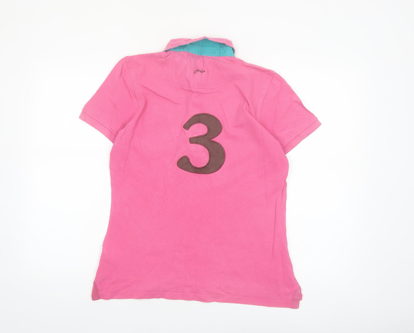 Joules Women's Pink Polo Shirt Size 12 Classic Fit Embroidered Cotton