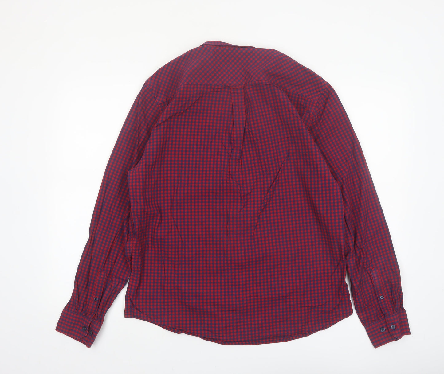 Ben Sherman Men's Red Check Long Sleeve Cotton Button-Up Shirt L