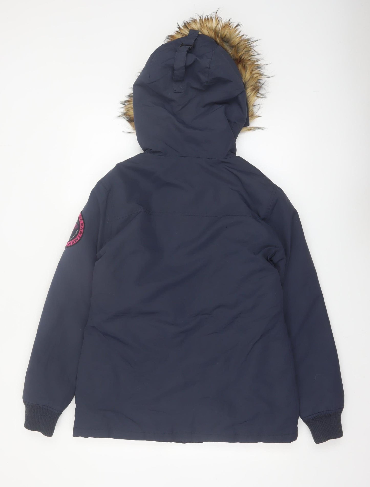 Superdry Women’s Navy Hooded Fur Trim Parka Coat Size S