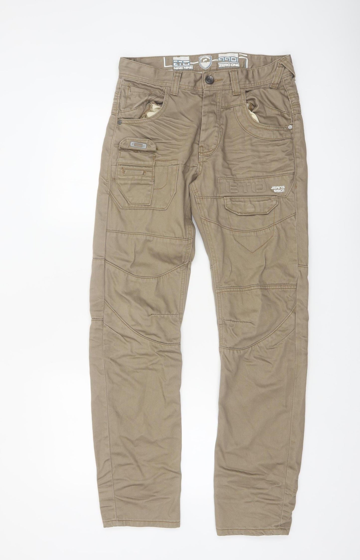 ETO Men’s Brown Cargo Trousers 28R Cotton Utility Straight Fit