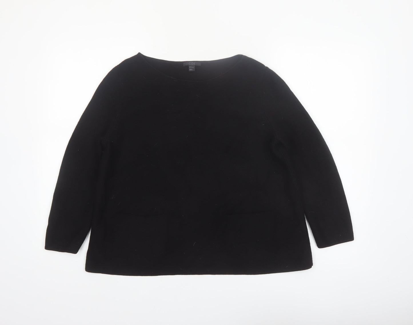 COS Women's Black Wool Boat Neck Long Sleeve Pullover Jumper Size 12