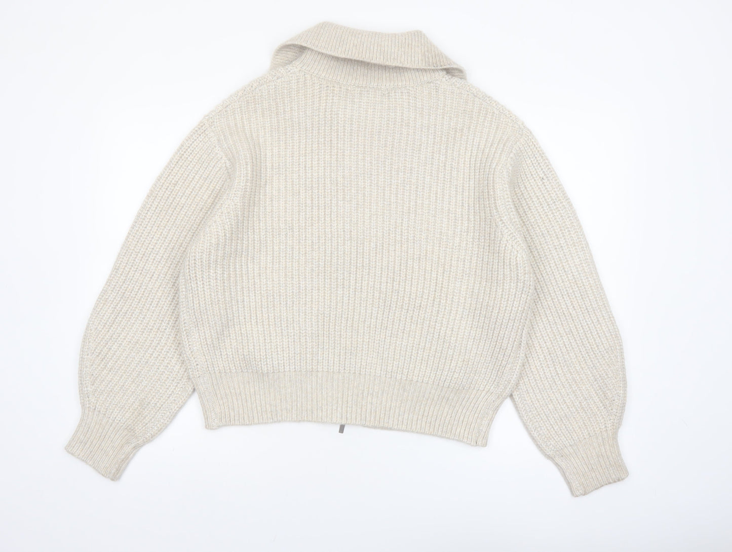 Marks and Spencer Women’s Beige Collared Full Zip Chunky Knit Jumper M