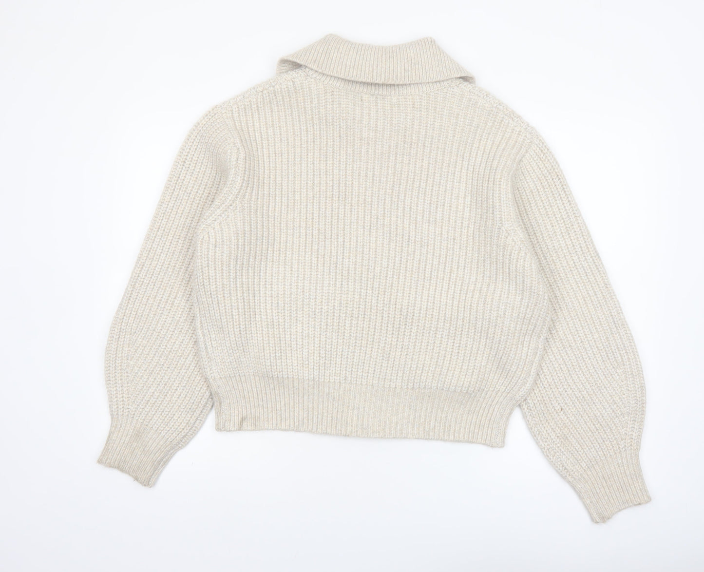 Marks and Spencer Women's Beige Collared Full Zip Chunky Knit Jumper M