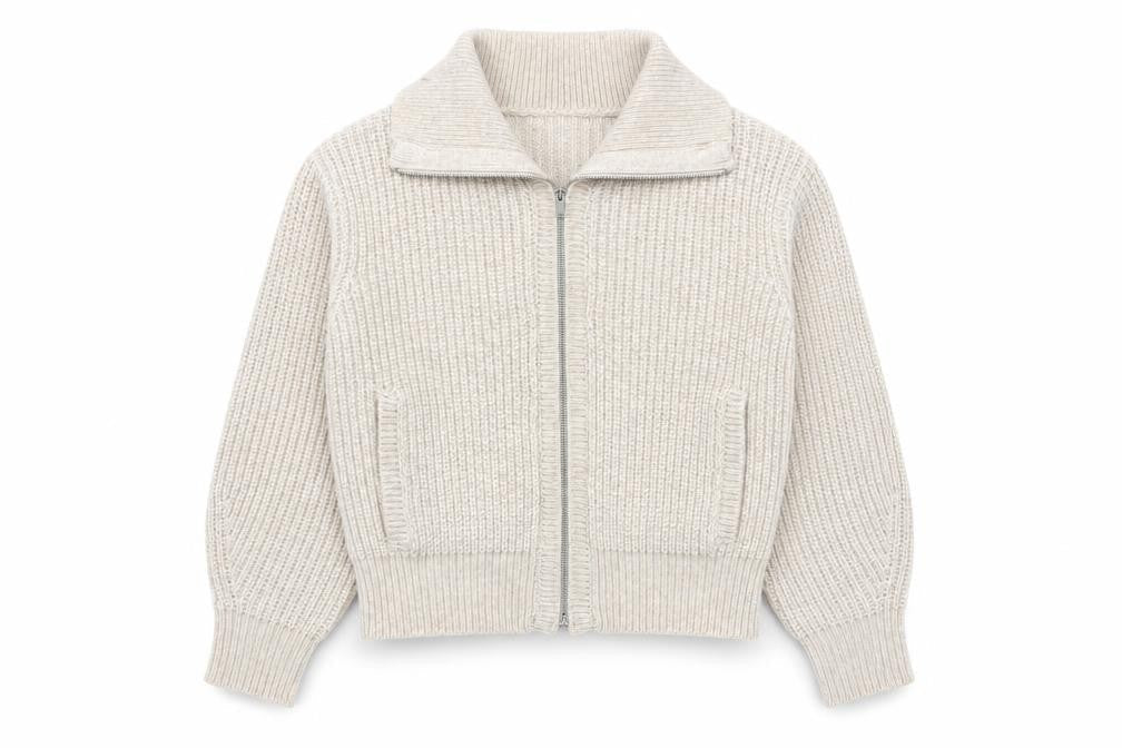 Marks and Spencer Women Beige Collared Full Zip Knit Jumper M