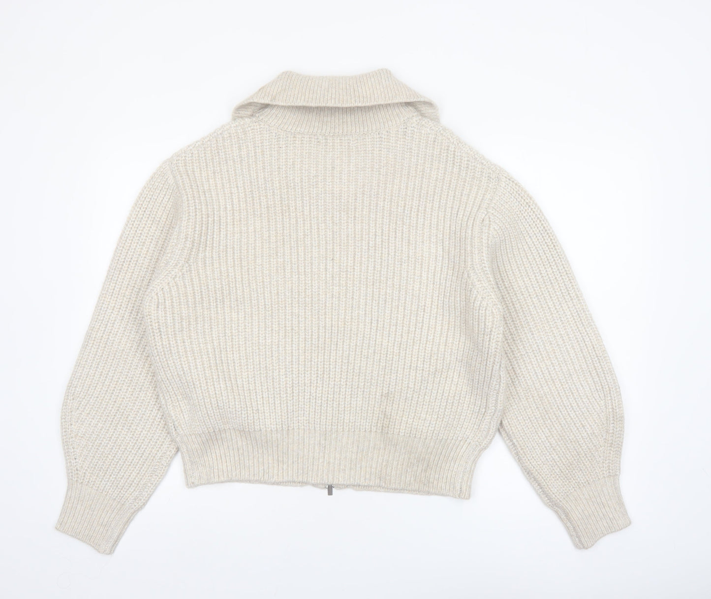 Marks and Spencer Women Beige Collared Full Zip Knit Jumper M