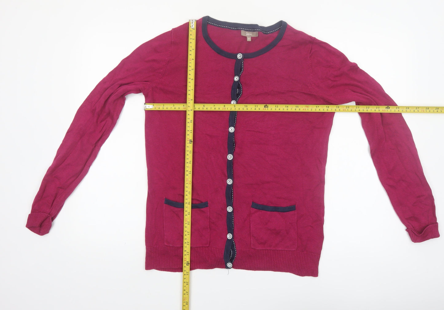 Soon Women Red Cardigan Size 14 Round Neck Long Sleeve Knit
