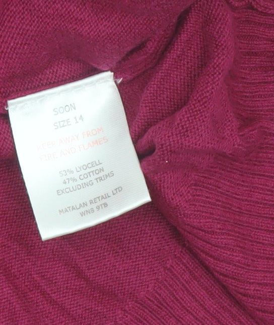 Soon Women Red Cardigan Size 14 Round Neck Long Sleeve Knit