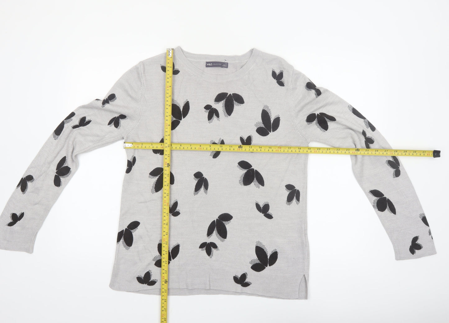 Marks and Spencer Womens Grey Floral Knit Jumper Size 14