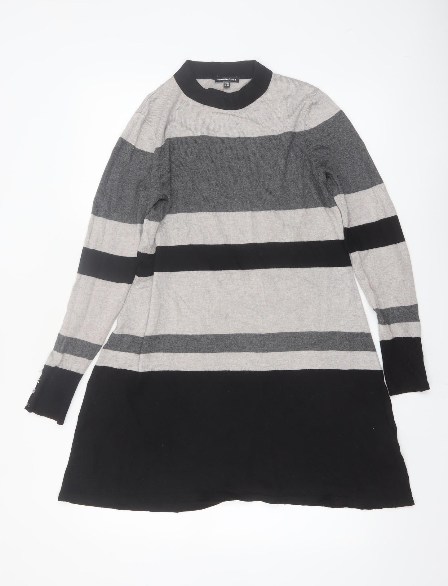Warehouse Women Grey Striped Long Sleeve Tunic Jumper Size 12