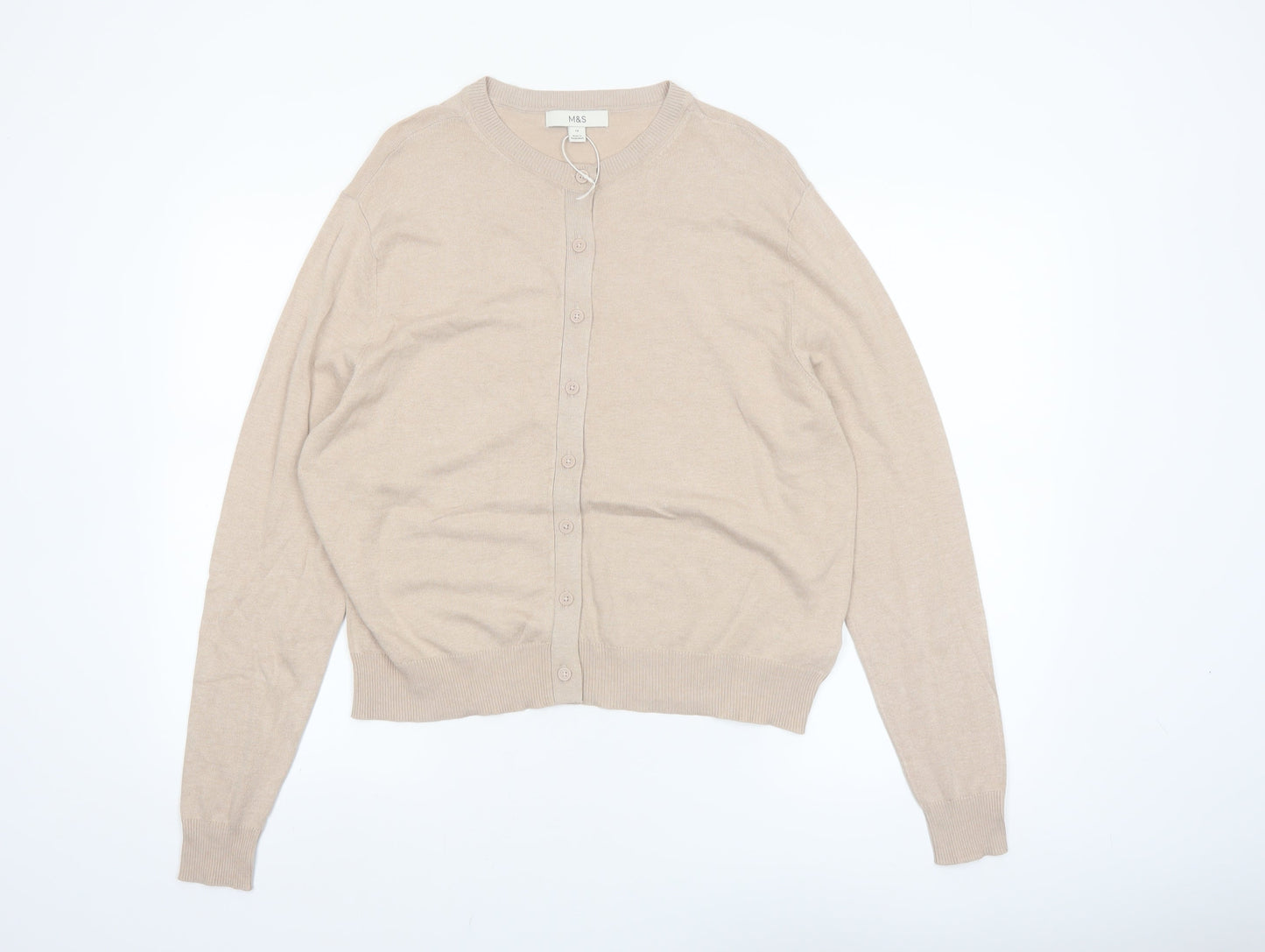 Marks and Spencer Women’s Beige Cardigan Size 14 Crew Neck Knit