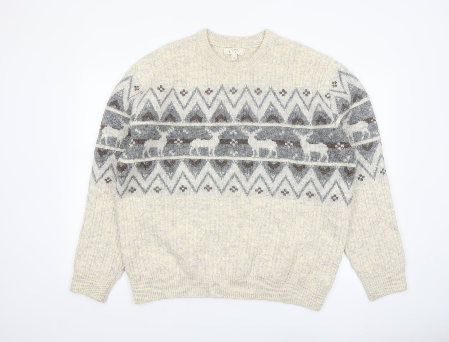 Next Men’s Beige Fair Isle Wool Blend Christmas Jumper L