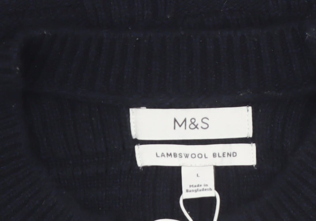 Marks and Spencer Mens Black Lambswool Blend Crew Neck Jumper L