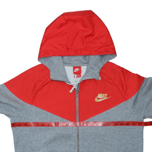 Nike Men's Grey & Red Windrunner Full Zip Hooded Track Jacket M