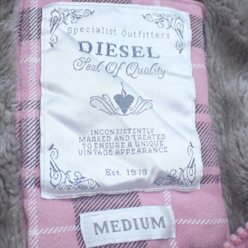 Diesel Womens Pink Full Zip Hoodie Medium Faux Fur Lined Sweatshirt