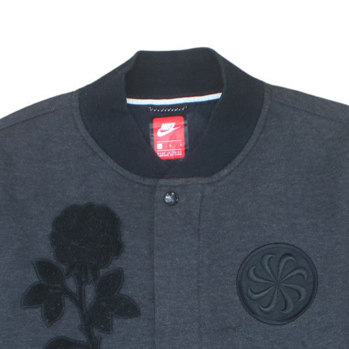 Nike Women’s Charcoal Black Bomber Sweatshirt L Embroidered Rose