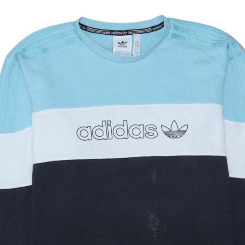 Adidas Mens Blue Colour Block Logo Sweatshirt XL Crew Neck