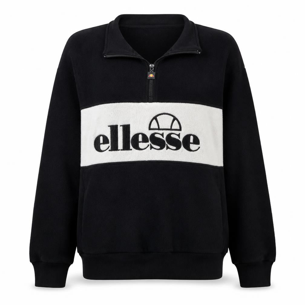 Ellesse Womens Black 1/4 Zip Pullover Sweatshirt UK 14 Logo Cotton Blend