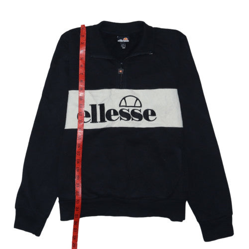 Ellesse Womens Black 1/4 Zip Pullover Sweatshirt UK 14 Logo Cotton Blend