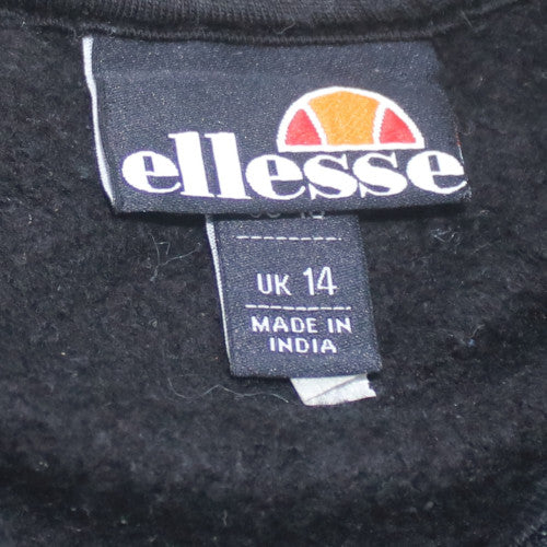 Ellesse Womens Black 1/4 Zip Pullover Sweatshirt UK 14 Logo Cotton Blend