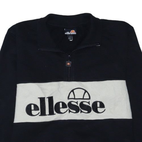 Ellesse Womens Black 1/4 Zip Pullover Sweatshirt UK 14 Logo Cotton Blend