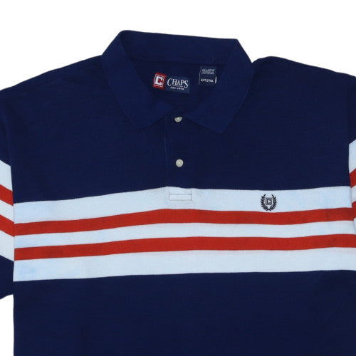 Chaps Men's Blue Striped Cotton Polo Shirt 2XLT Regular Fit